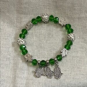 Green and Silver Hamsa Charm Bracelet